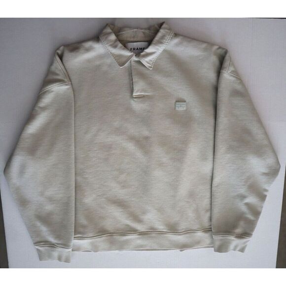 FRAME LMAC0266 Men's Sz Large Milk Beige Fleece Polo Pullover Sweatshirt - Picture 9 of 10